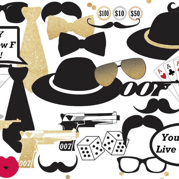Casino Royal Photo Booth Props - James Bond Party Decorations - 007 Party Signs - Instant Download and Editable File