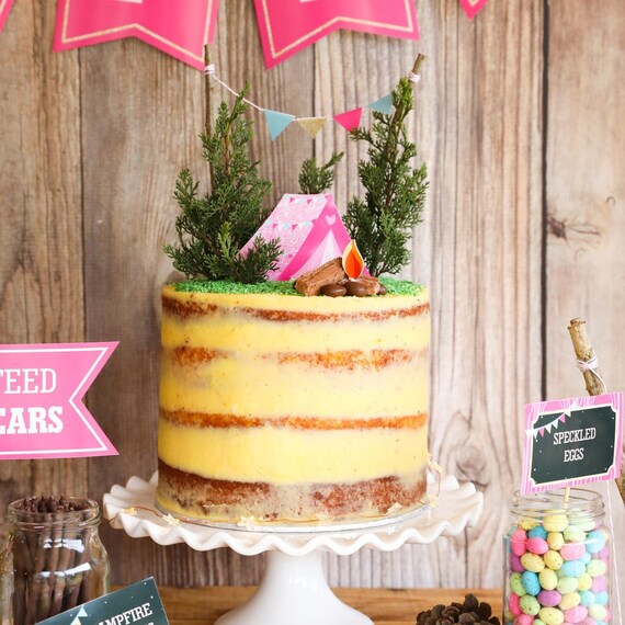 Girls Glamping Party Cake Topper - Camp Out Topper - Glamping Printables - Print at home - Instant Download Il_570xn