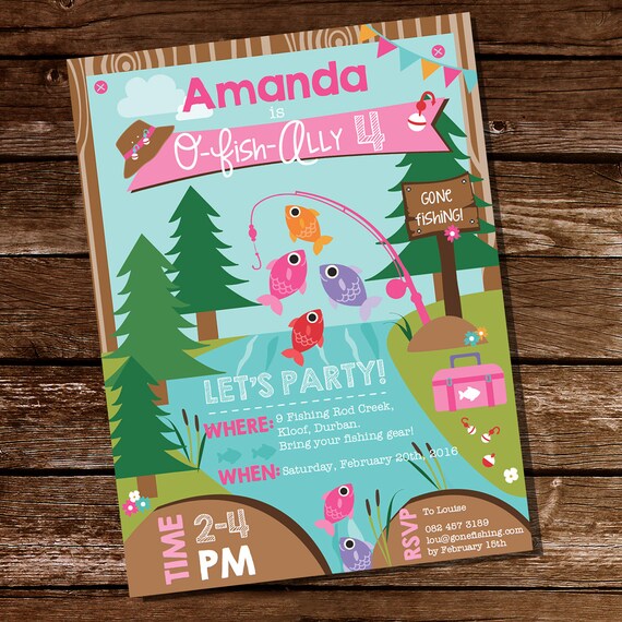 Girl Fishing Invitation - Fishing Invite - Gone Fishing Party - Gone Fishing Invitation - Instant Download & Edit File with Adobe Reader Il_570xn