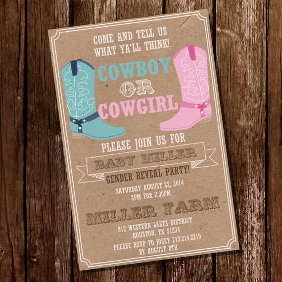 Cowboy or Cowgirl Shabby Chic Gender Reveal Party Invitation - Instantly Downloadable and Editable File - Personalize with Adobe Reader Il_570xn