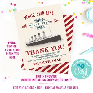 Titanic Party Thank You Card Titanic Thank You Card Vintage Titanic Party Card Instant Download & Edit File with Corjl image 2
