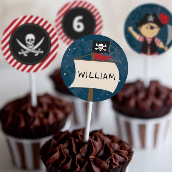 Pirate Party Cupcake Toppers - Pirate Toppers - Set of 12 - Instant Download and Edit File and Edit at home with Adobe Reader Il_570xn