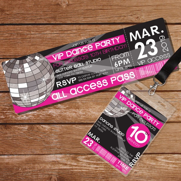 Dance Party Invitation for Girls - Dance Party VIP Badge - Dance Party VIP Pass - Instant Download and Edit File with Adobe Reader