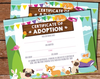 Birthday Party Pet Adoption Party Pet adoption Certificate Pet Party Birthday Pet Adoption Papers Instant Download Edit with Adobe Reader