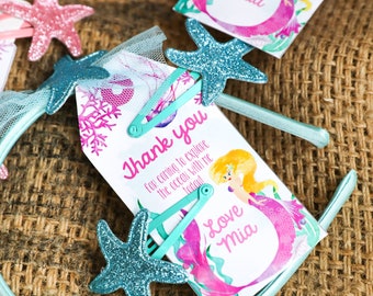 Mermaid Party Favor Tags - Watercolor Mermaid Favors - Under the Sea Party Favors - Instant Download and Edit with Adobe Reader