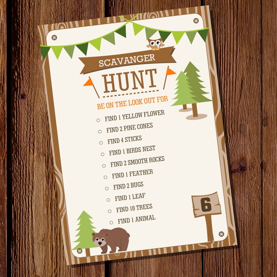 Scavenger Hunt Party Game - Camping Tent Party Party Game - Instant Download - Editable File - Personalize at home with Adobe Reader Il_570xn