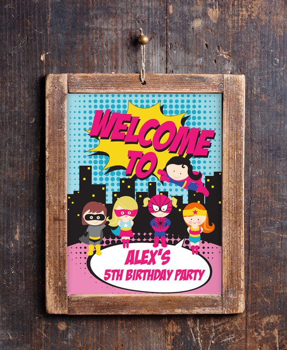 Superhero Sign for the Door - Girl Superhero Editable Door Sign - Instant Download - Edit at home with Adobe Reader Il_570xn