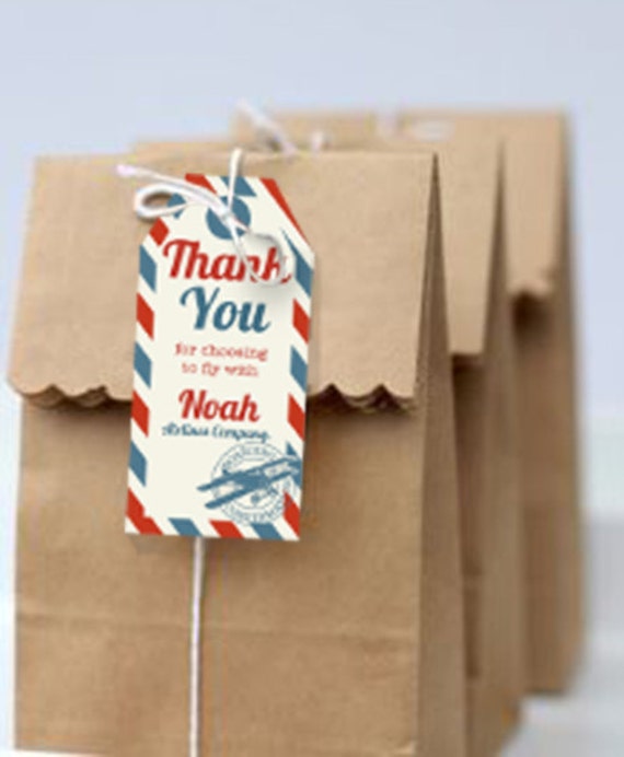 Airplane Party Favor Tags - Vintage Airplane Party Favors - Instant Download and Editable File - Personalize at home with Adobe Reader Il_570xn
