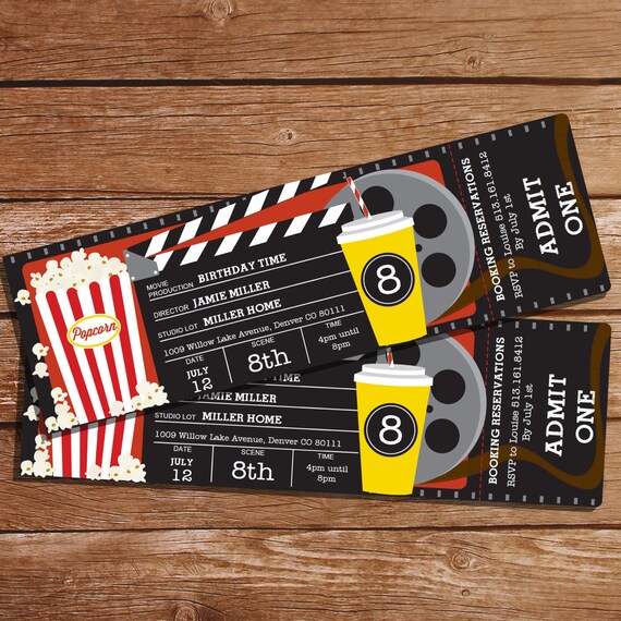 Movie Party Invitation - Movie Ticket Invitation - Instant Download and Editable File - Personalize at home with Adobe Reader Il_570xn