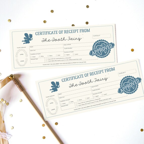 Tooth Fairy Certificate Receipt - Official Tooth Fairy Certificate - Tooth Fairy Printable - Instant Download and Edit with Adobe Reader Il_570xn