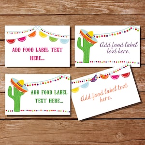 Cartões de barraca de festa de aniversário mexicano, etiquetas de alimentos, buffet, etiquetas de alimentos, download instantâneo, edição com Adobe Reader