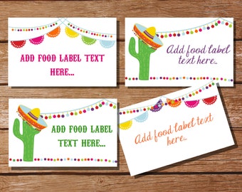 Mexican Fiesta Tent Cards, Food Labels, Buffet Cards, Food Tags, Labels - Instantly Downloadable File