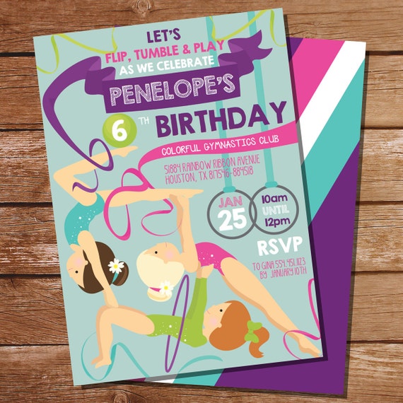 Gymnastics Party Invitation Gymnastic Party Invite Etsy