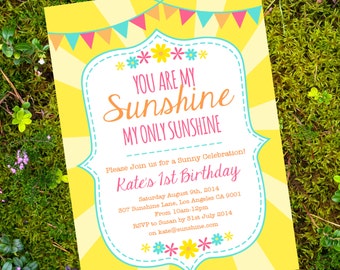 You are My Sunshine Party Invitation - Yellow - Instantly Downloadable and Editable File - Personalize at home with Adobe Reader