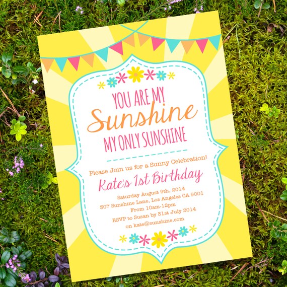 You are My Sunshine Party Invitation - Yellow - Instantly Downloadable and Editable File - Personalize at home with Adobe Reader Il_570xn