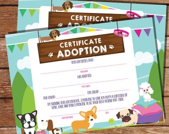 Puppy Adoption Party - Pet adoption Certificate - Puppy Party Birthday - Puppy Adoption Papers - Instant Download - Edit with Adobe Reader