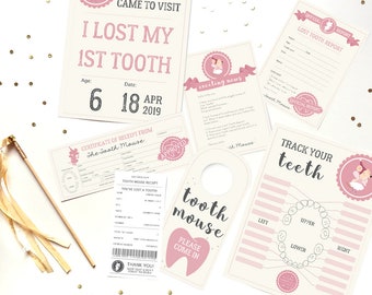Tooth Mouse Set - Official Tooth Mouse Letter Receipt Certificate Sign Girls - Tooth Mouse Printable - Instant Download and Edit with Adobe