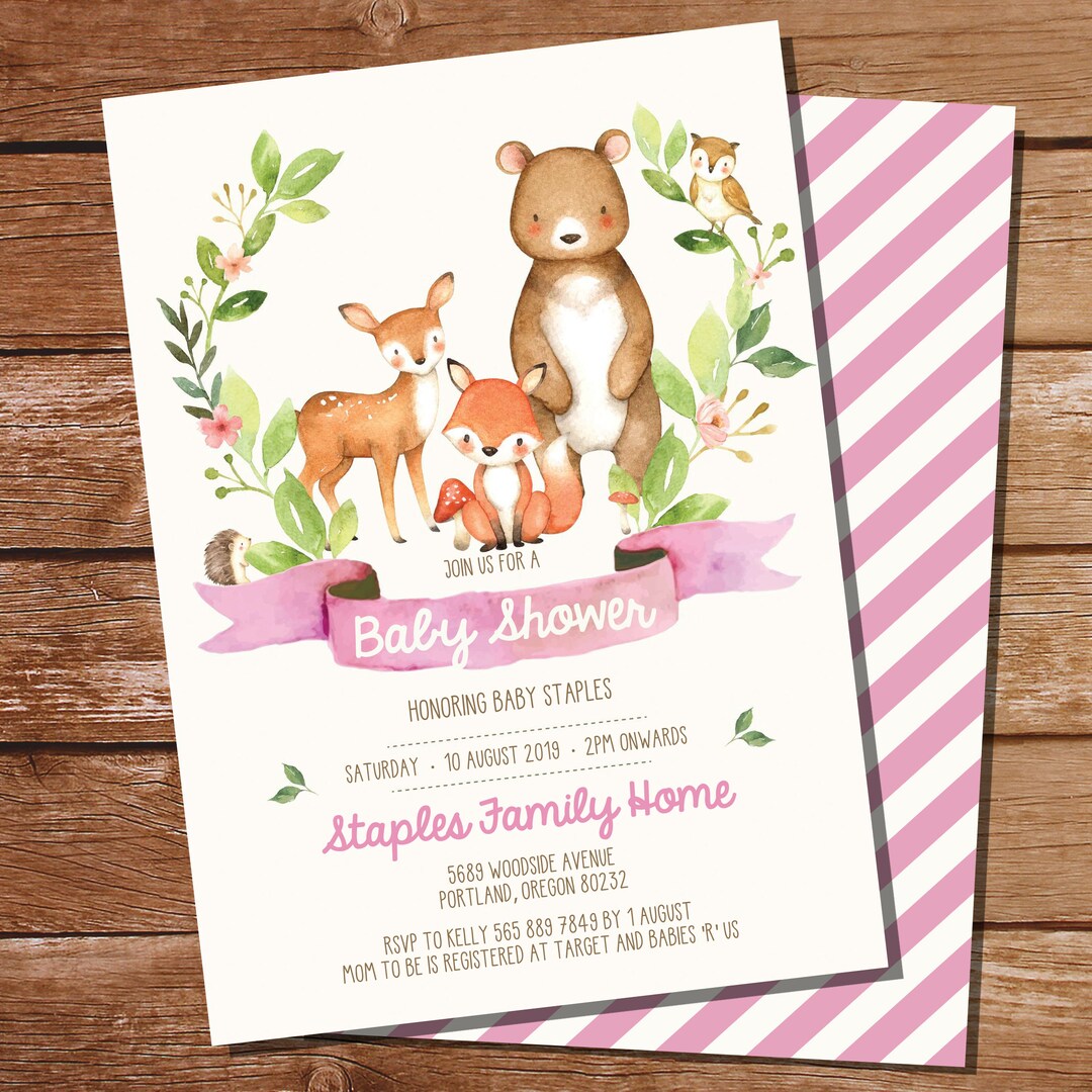 Woodland Baby Shower Printable Invitation Woodland Watercolor Girl ...