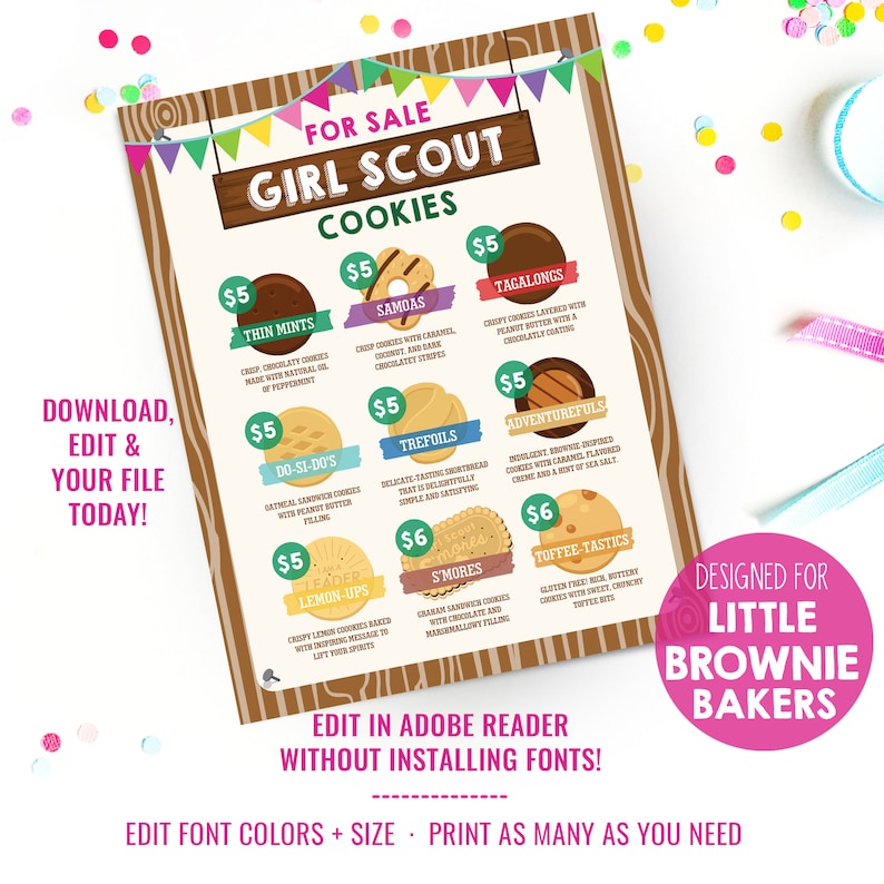 Girl Scout Cookie Printables Girl Scout Cookie Seller - Etsy