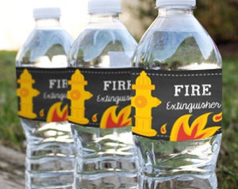 Chalkboard Fireman / Firefighter Water Bottle Labels - Fireman Printables - Instant Download and Edit at home with Adobe Reader