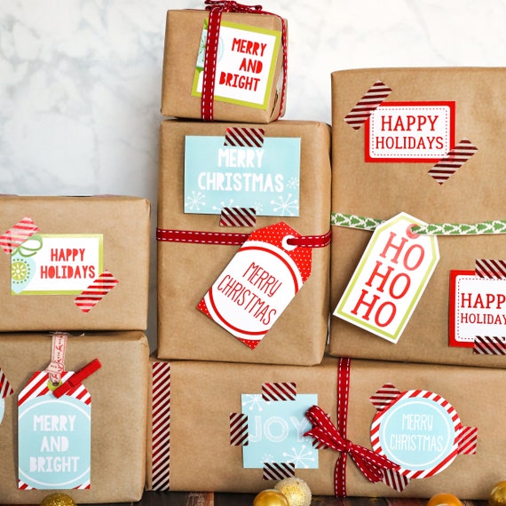 Colorful Christmas Tags | Set of 14 Festive Christmas Labels and Tags - Instant Download Il_570xn