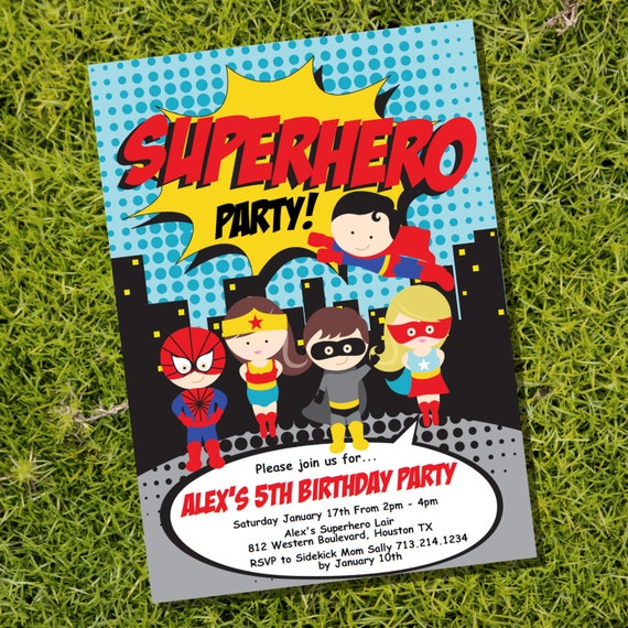 Superhero Party Invitation - Instantly Downloadable and Editable File - Personalize and Print at home with Adobe Reader Il_570xn