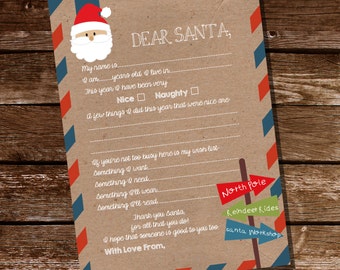 Dear Santa Letter -  Father Christmas Letter - Instantly Downloadable and Editable File - Personalize and Print at home with Adobe Reader