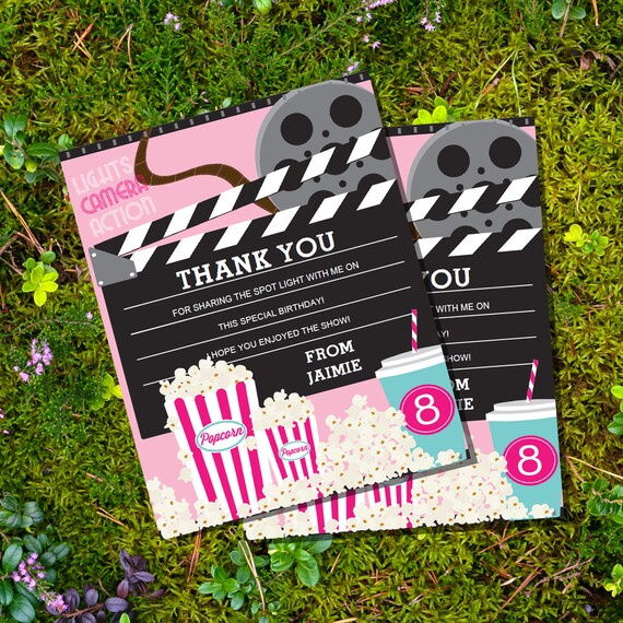 Movie Night Thank You Cards - Girls Movie Night Party - Instant Download - Edit file at home with Adobe Reader Il_570xn