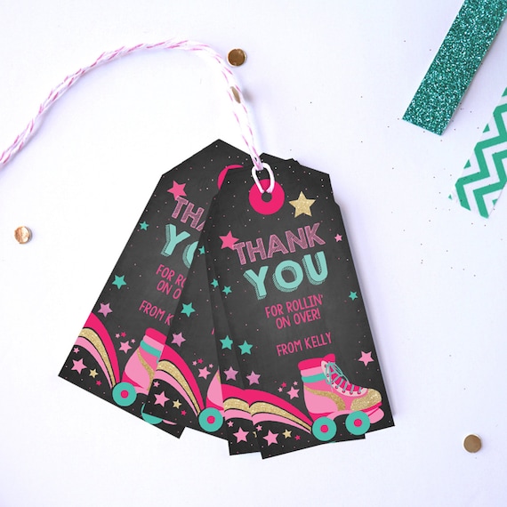Roller Skating Party Favor Tags - Rollerskate Favors - Retro Rollerskate Party - Instant Download and Edit File at home with Adobe Reader Il_570xn