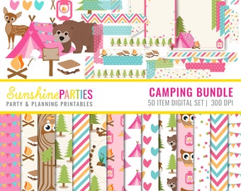 Crating Digital Papers Camping Girls Crafting Paper Set Camping Digital Paper Set Digital Paper Tags Washi Tape Clipart Instant Download
