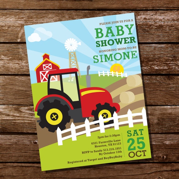 Farm Tractor Baby Shower Invitation - Instantly Downloadable and Editable File - Personalize at home with Adobe Reader Il_570xn