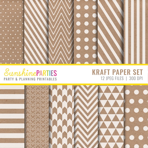 Kraft Digital Paper Set - Digital Paper Bundle - Natural Kraft and White - Instant Download Il_570xn