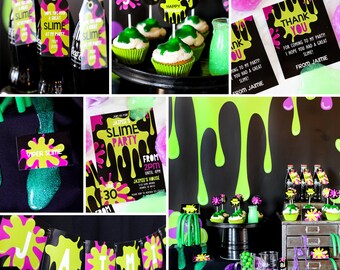 Slime Party Printable Set | Boy or Girl Unisex Party | Invitation,Decor and More-Instantly Download Edit and Print at home with Adobe Reader