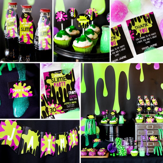 Slime Party Printable Set Boy or Girl Unisex Party Invitation,decor and  More-instantly Download Edit and Print at Home With Adobe Reader 