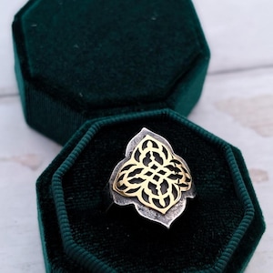 Sanctuary | Quatrefoil gothic architecture inspired saddle ring, Sterling Silver or brass catherdral window