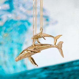 Sterling Silver or 9ct Gold realistic Humpback Whale pendant. Handmade accurate 3D humpback whale necklace cast in solid silver or gold.