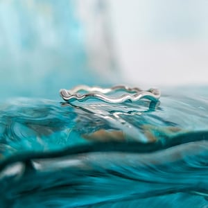 Sterling Silver Ripple Wave Ring, Dainty Stacking Band