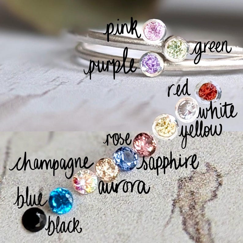 Super Skinny Stacking Rings With Custom Colour Gemstones. Extra Dainty ...