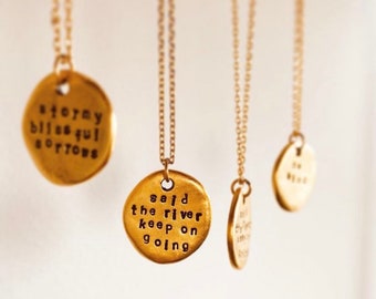Hand-Stamped Gold Plated Necklace: Mary Oliver Poem Charm