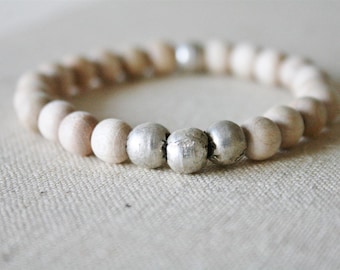 Birch Wood Bracelet: Vintage Ethiopian Silver Beads