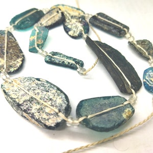 Big Stunning Bluish Genuine Ancient  Roman Glass  Fragment beads with patina 1000-1500 years old G1978