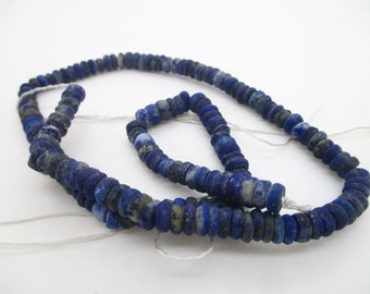 Raro 5 MM Vintage Look hecho a mano Forma de disco pulido Lapis Lazuli Abalorios Strand Afganistán L89