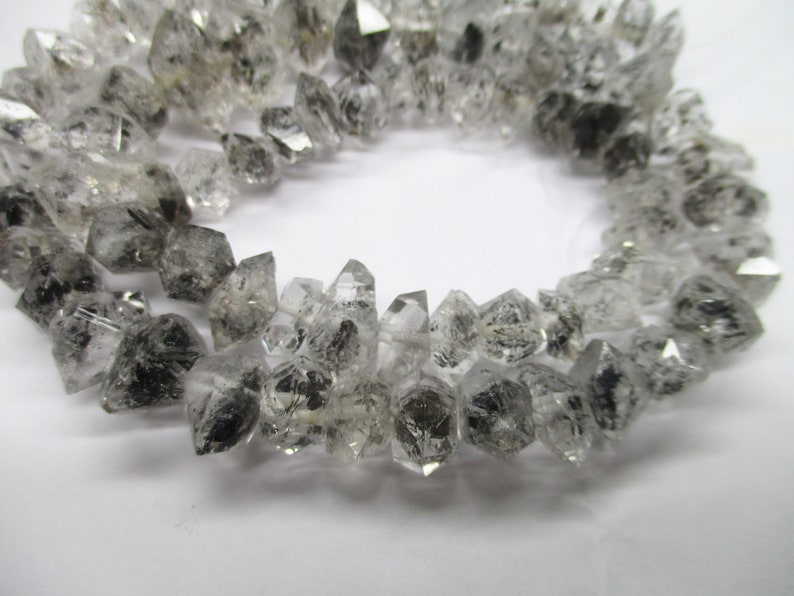 8-10 MM Double Terminated Rutilated Natural Herkimer Crystal Type Diamond Quartz Beads strands Pakistan HE90