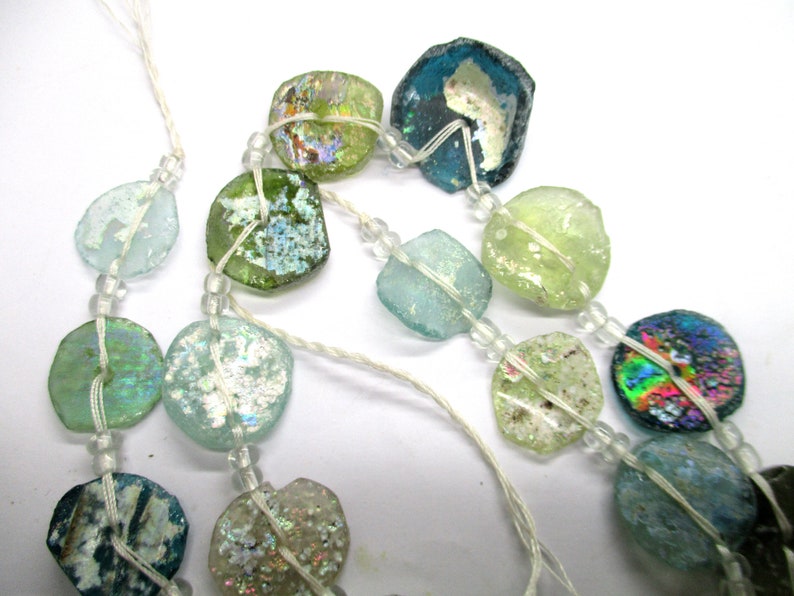 Stunning Genuine Ancient Roman Multicolored Glass Fragment beads with Extreme Patina 1000-1500 years old G633
