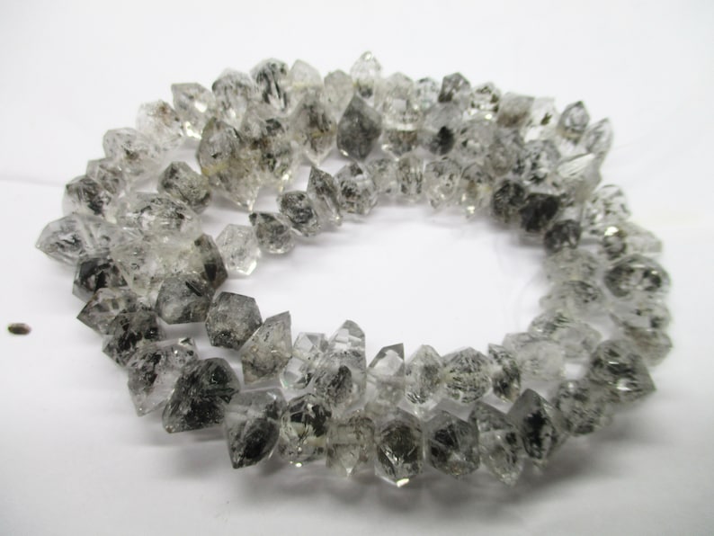 8-10 MM Double Terminated Rutilated Natural Herkimer Crystal Type Diamond Quartz Beads strands Pakistan HE90