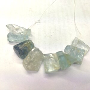 8 pc Hammer Cut Rough  Aquamarine crystal Beads Strands Necklace -47A