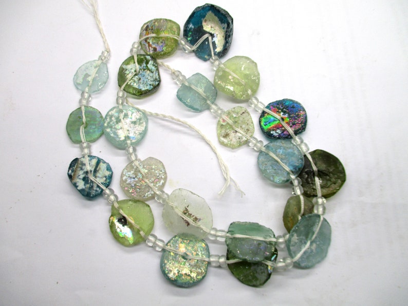 Stunning Genuine Ancient Roman Multicolored Glass Fragment beads with Extreme Patina 1000-1500 years old G633