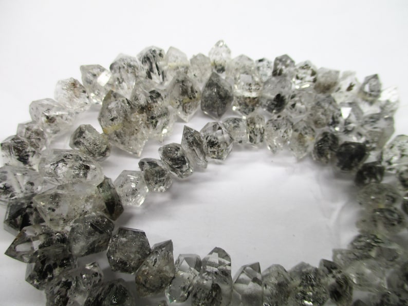 8-10 MM Double Terminated Rutilated Natural Herkimer Crystal Type Diamond Quartz Beads strands Pakistan HE90