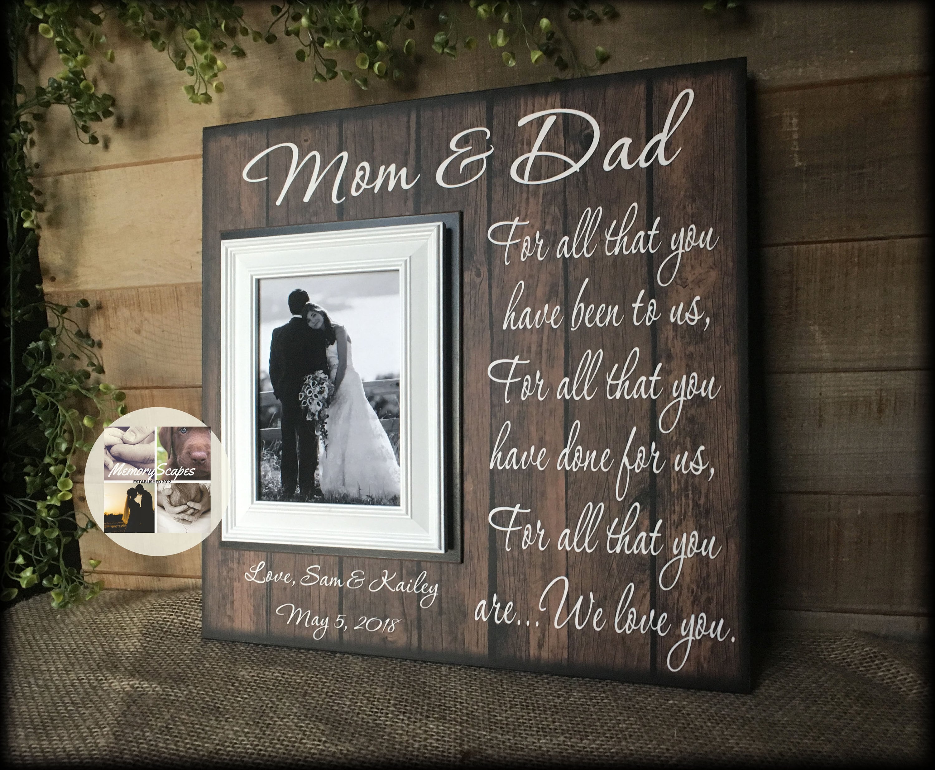 Mom and Dad Thank You Rustic Wedding Gift For Parents Etsy