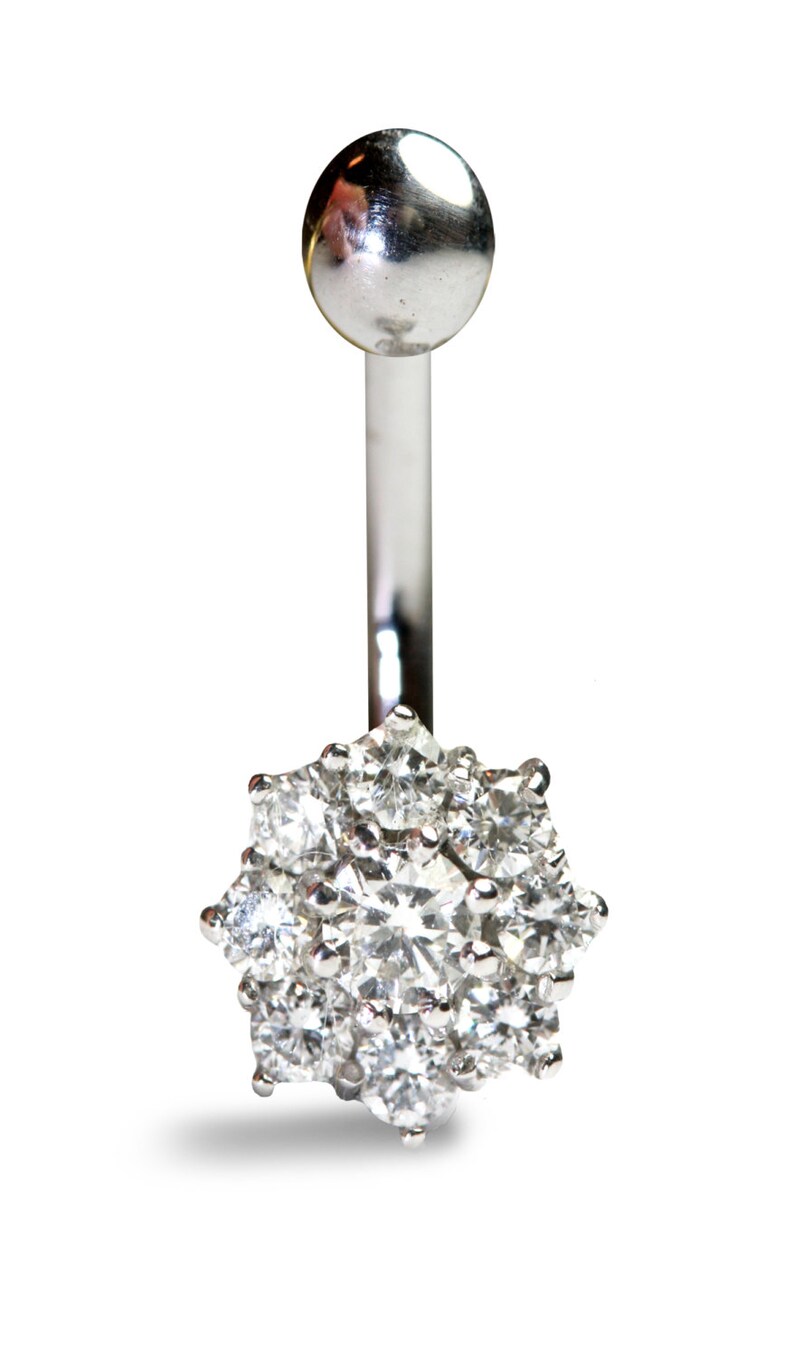 New Diamond Cluster Belly Bar Choice of Gold Etsy